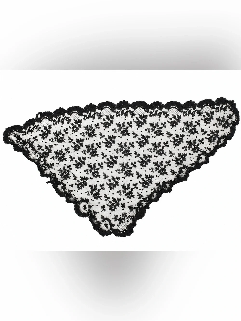Vintage Black Sheer Floral Lace Triangle Scarf Shawl Mantilla Scalloped Edge